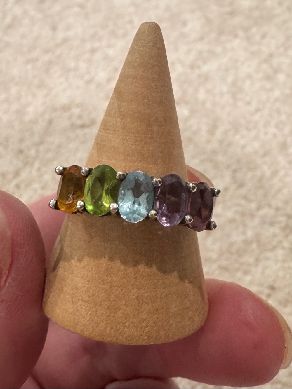 Vintage sterling silver 925 multi color gemstone ring R STER 7.25